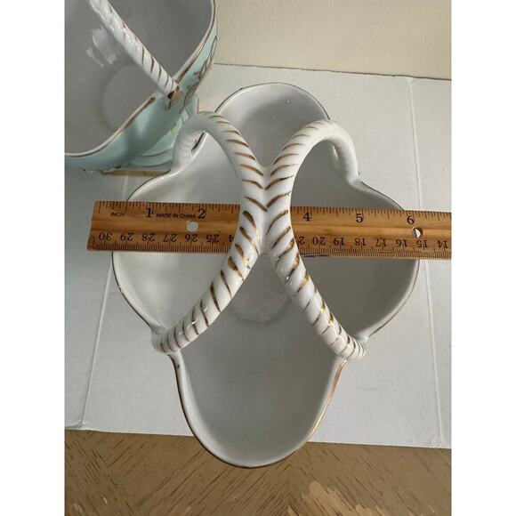 A Pair of Gold Plated Sea Green Porcelain Baskets, Trinket Dish, Decor Vintage - Picture 14 of 15